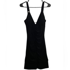 BLACK RUCHED MINI DRESS